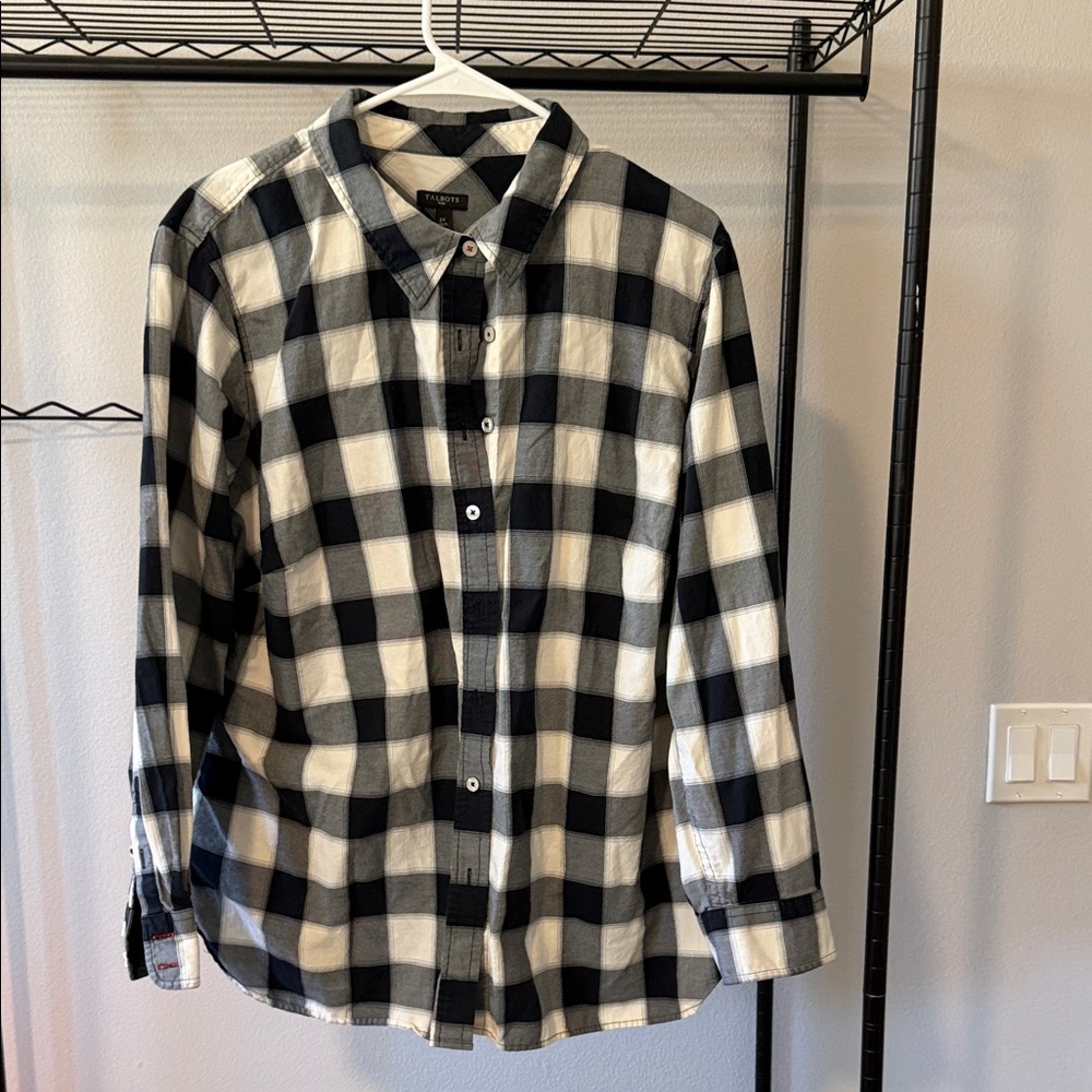 Talbots Navy and White Plaid Button-Down Shirt
